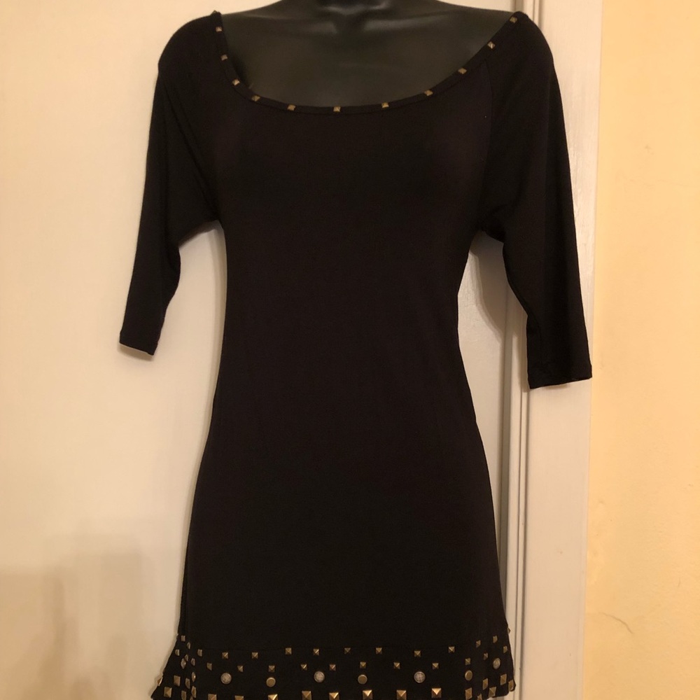 Black knit tunic with gold hardware